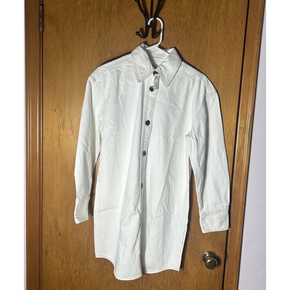 Madewell Denim Oversized Mini Shirtdress Button Up Women Small Tile White